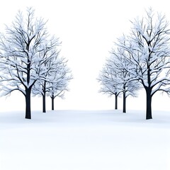 Fototapeta premium Serene Winter Landscape with Snow-Covered Trees Against a White Background, Perfect for Seasonal and Nature-Themed Designs