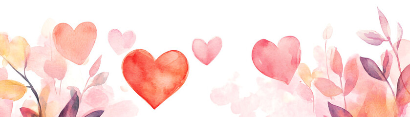 Beautiful watercolor hearts and flowers for Valentine's Day or romantic designs.