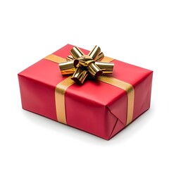 Obraz premium Bright Red Gift Box Wrapped with Shiny Gold Ribbon and Bow for Celebrations, Birthdays, Holidays, and Special Occasions