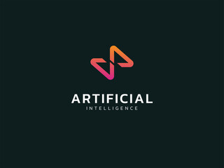 Artificial intelligence with twisted infinity convert triangle futuristic technology Analysis logo vector design concept. AI technology logotype symbol for advance technology, tech company, ui, robot.