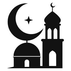 Ramadan Kareem Black Silhouette Of A Islamic Mosque And Crescent With Moon Design