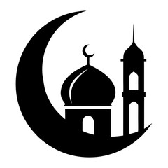 Ramadan Kareem Black Silhouette Of A Islamic Mosque And Crescent With Moon Design
