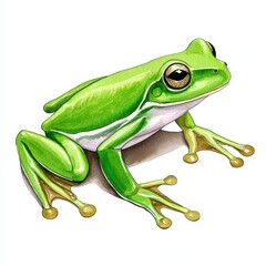 Obraz premium Bright Green Tree Frog Detailed Illustration on White Background