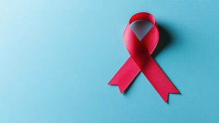 Pink Ribbon Symbolizing Cancer Awareness on Blue Background with Copy Space