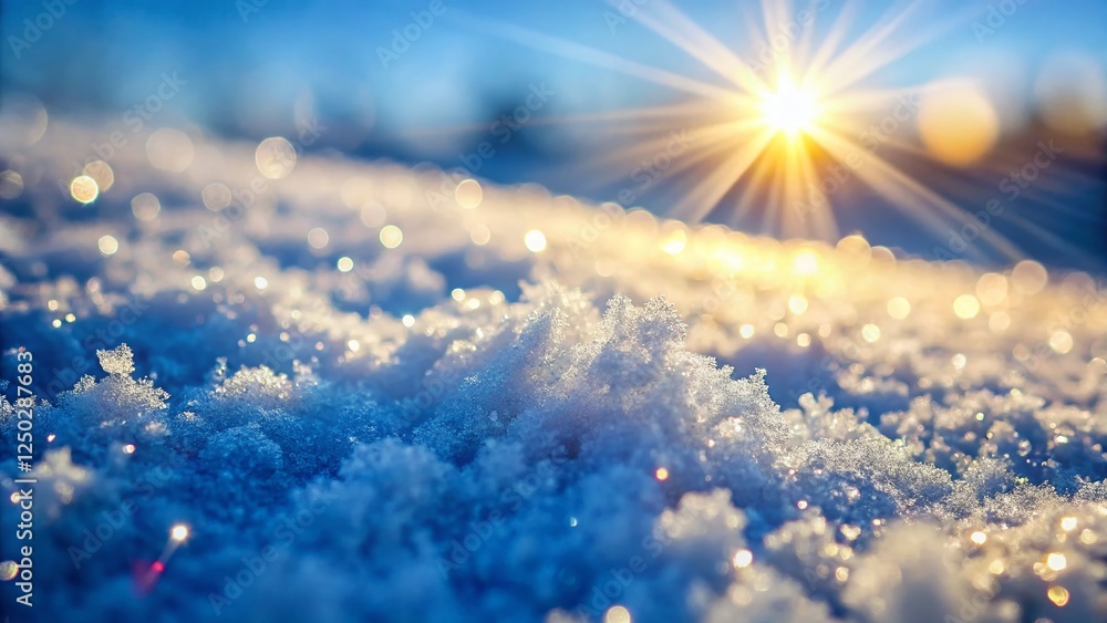Poster sparkling snow texture: close-up winter background with copy space