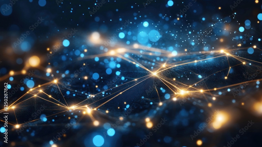 Poster abstract network with glowing nodes and connections in a digital space