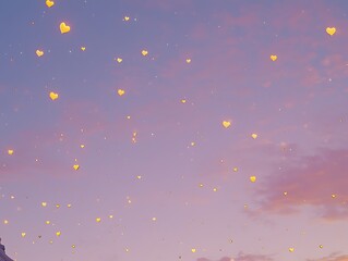 Golden Hearts Falling on a Pastel Sky