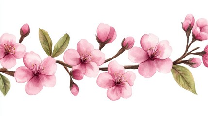 Obraz premium Delicate Pink Cherry Blossom Branch Watercolor Painting