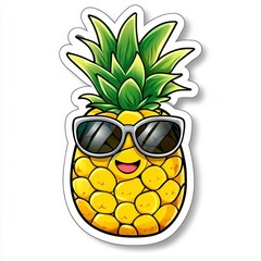 Happy Cartoon Pineapple with Sunglasses and Cheerful Expression