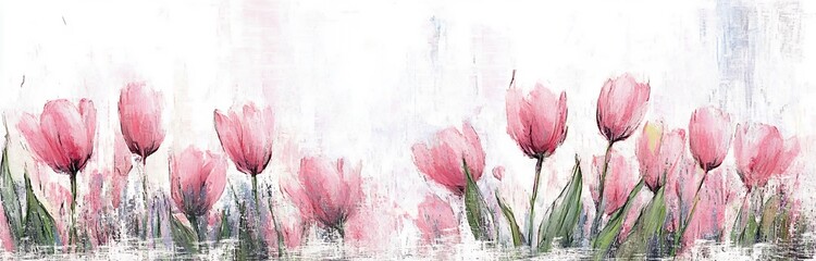 Delicate Pink Watercolor Tulips on White Background