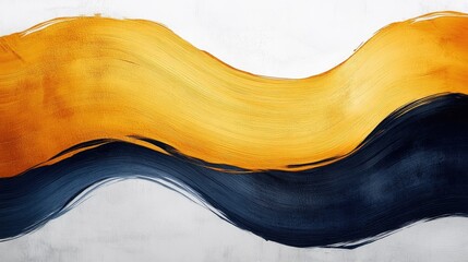 Obraz premium Abstract wave pattern featuring vibrant yellow and deep blue brush strokes on a textured background
