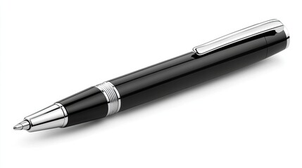 A sleek black pen resting on a white surface, symbolizing creativity and professionalism