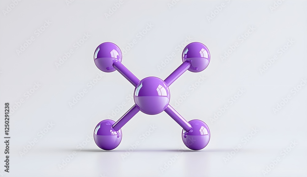 Poster abstract representation of a molecular structure with purple spheres on a light background emphasizi
