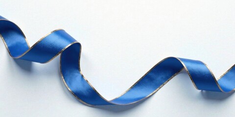 Elegant Blue Ribbon with Gold Accents on a Light Background, Perfect for Festive Designs and Elegant Invitations