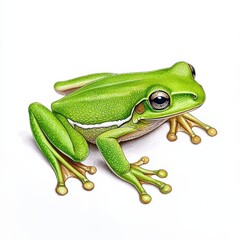 Obraz premium Detailed Illustration Of A Green Tree Frog On White Background