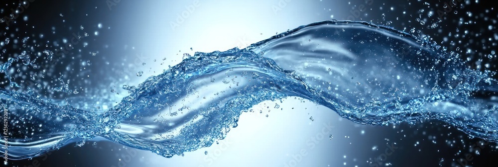 Poster dynamic splash of water creating abstract patterns against a gradient background