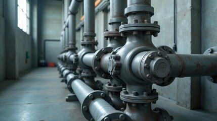 Industrial Piping System Complex Network of Metal Pipes and Valves in a Modern Facility
