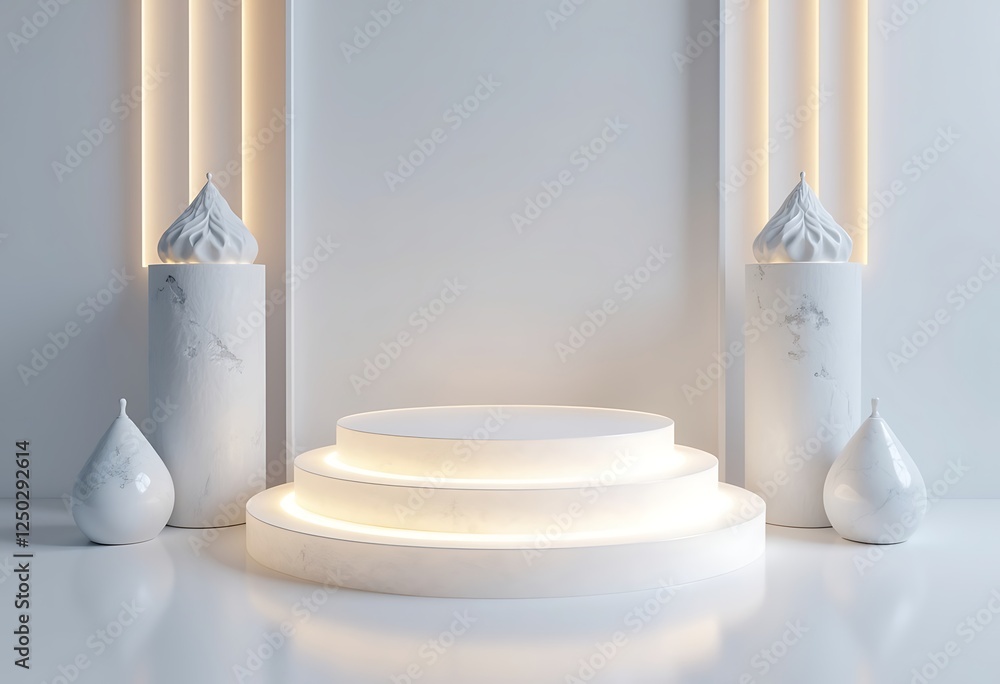 Poster modern white podium for product display with elegant abstract design