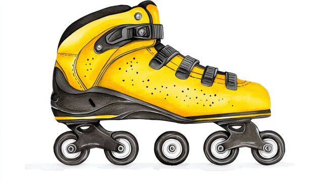 Detailed Illustration of a Yellow Inline Skate with Black Accents