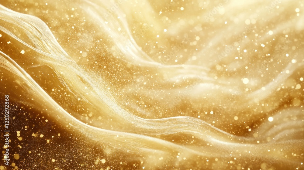 Poster golden abstract waves with sparkling particles creating a dreamy atmosphere