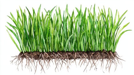 Detailed Illustration Of Green Grass With Visible Roots And Soil