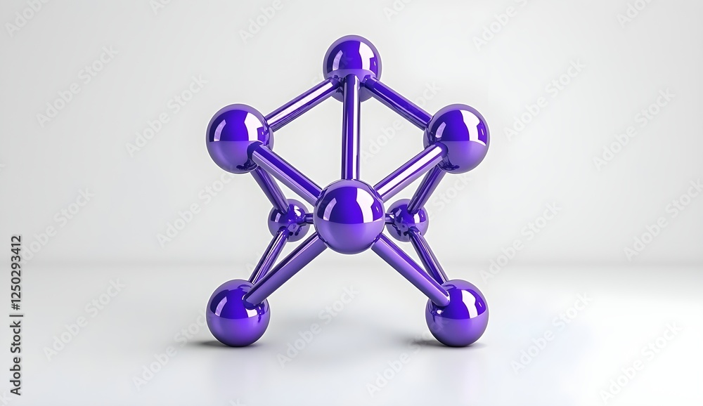 Poster abstract representation of a glossy purple molecular structure with connected spheres and rods, show