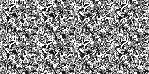 Cartoon hand-drawn doodles on the subject of summer holidays theme seamless pattern