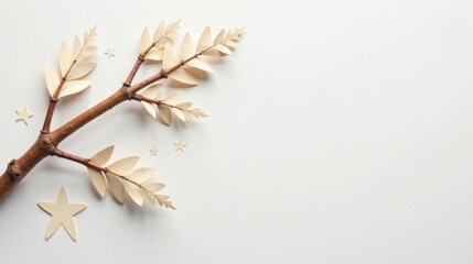 Fototapeta premium Serene Branch with Delicate Paper Leaves and Stars on a Soft Background