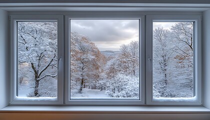Snowy winter view from window