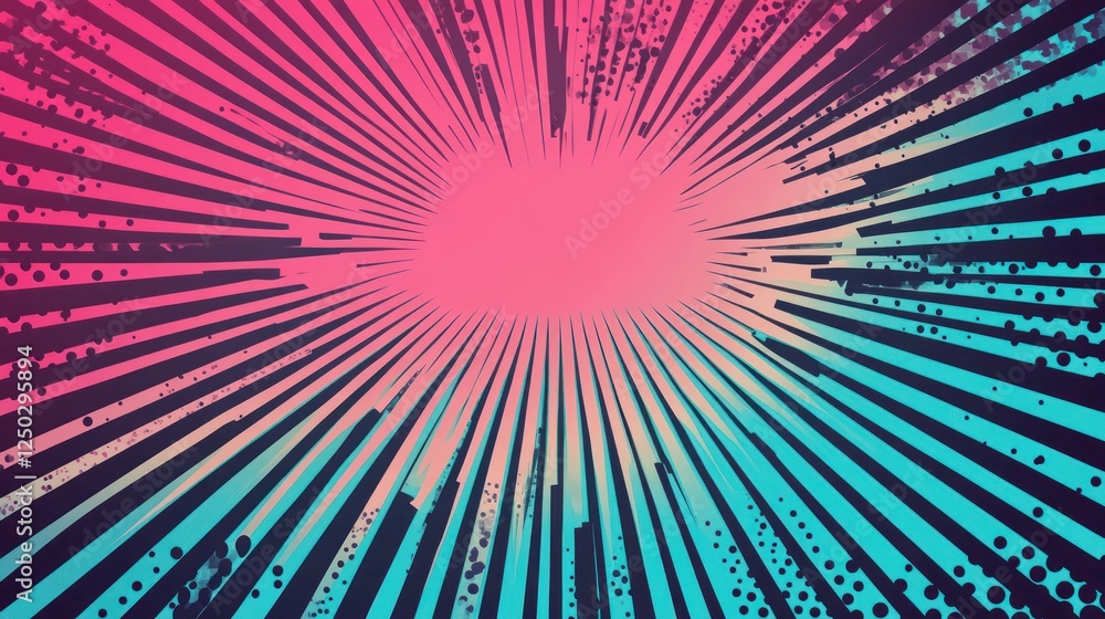 Poster abstract background with radial lines and pop art halftone effect