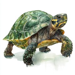Fototapeta premium Detailed Watercolor Painting Of A Turtle On White Background