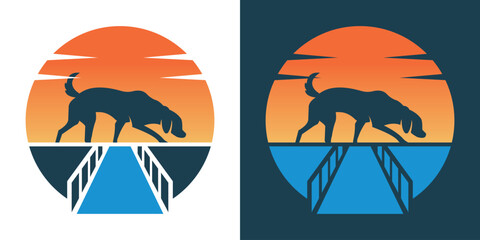 DOG silhouette logo on sunset background

