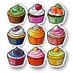 Colorful Collection of Delicious Cupcakes with Unique Frosting Designs