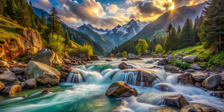 Surreal Alpine Landscape: Torrent Zamserbach, Zillertal Alps, Austria