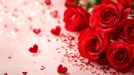 Stunning red roses and heart-shaped confetti for romantic occasions.