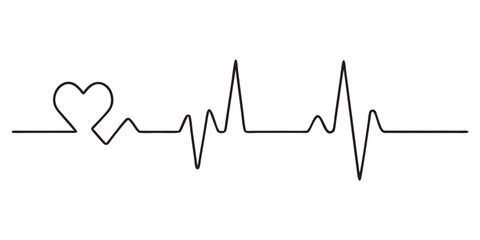 Continuous line representing a heartbeat outline vector art illustration
