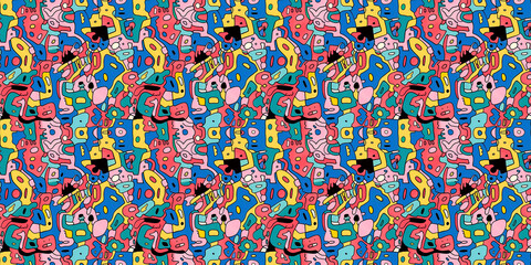 Naklejka premium Cartoon hand-drawn doodles on the subject of summer holidays theme seamless pattern