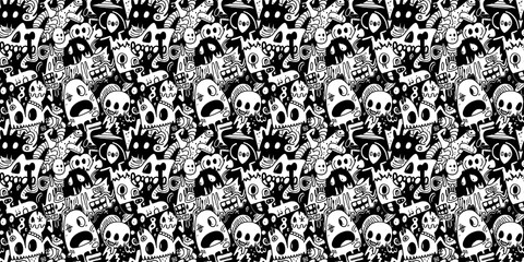 Cartoon hand-drawn doodles on the subject of summer holidays theme seamless pattern