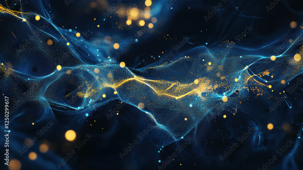 Poster abstract digital background with glowing dots and lines forming an interconnected network