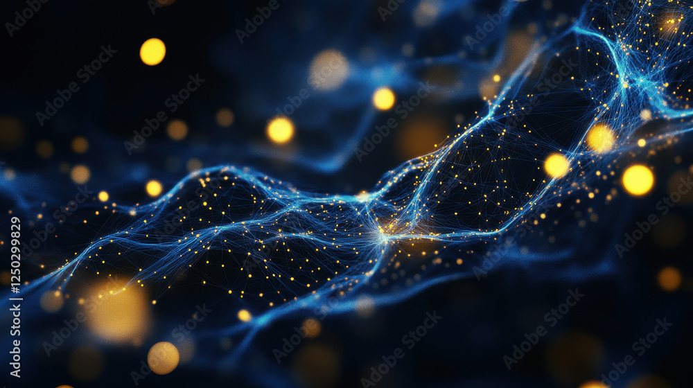 Poster abstract digital background with glowing dots and lines forming an interconnected network
