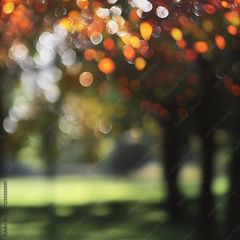 Poster abstract bokeh background with autumn trees in the city park.