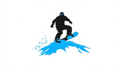 Obraz premium Snowboarder in Blue and Black on White Background: Simple Flat Design for Winter Sports Poster