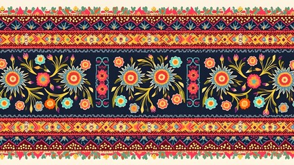 Intricate Folk Pattern in Red, Blue, and Gold