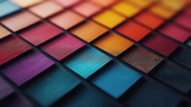 Futuristic digital color palette with vibrant hues and textures, showcasing range of colors from warm to cool tones, ideal for design inspiration and creativity