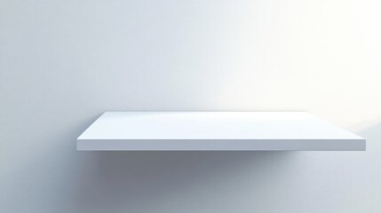 Minimalist white shelf mounted on a textured wall, product display ready