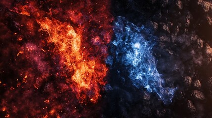 Fototapeta premium Lava and Ice Versus Background: Fire and Ice Duel Wallpaper