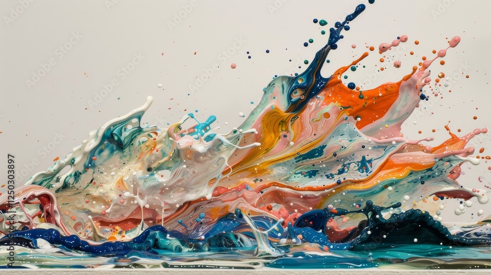 Poster vivid paint gallons bursting with motion and color in mid-air creating dynamic effect