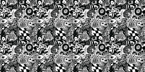 Cartoon hand-drawn doodles on the subject of summer holidays theme seamless pattern