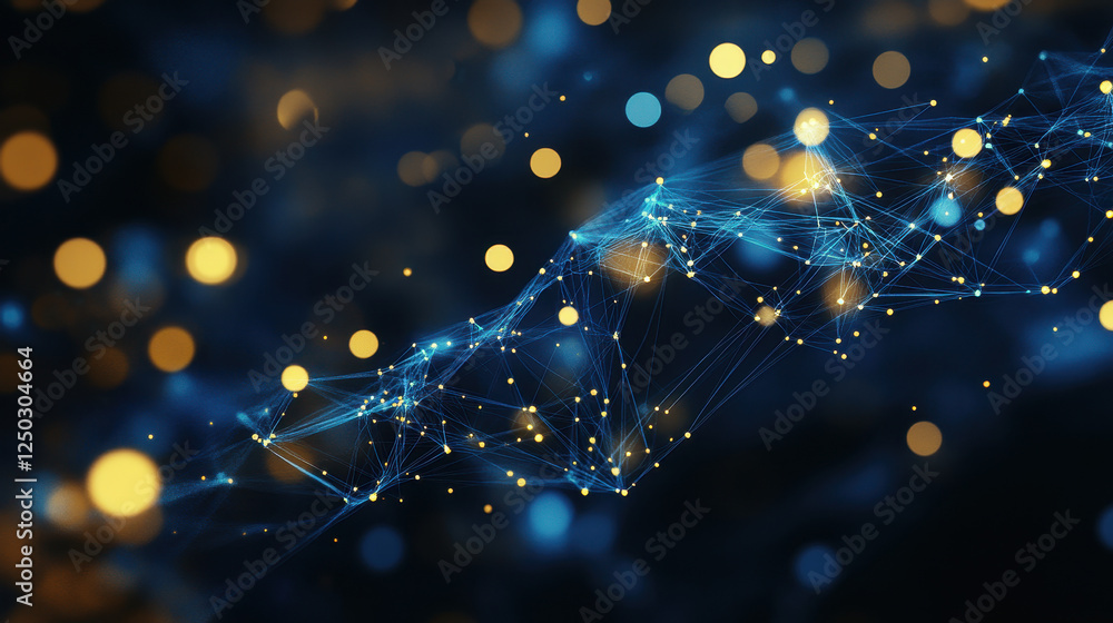 Poster abstract digital background with glowing dots and lines forming an interconnected network
