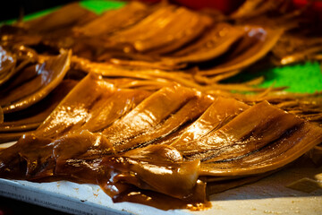 This is a plate of rehydrated squid that has been soaked and prepared